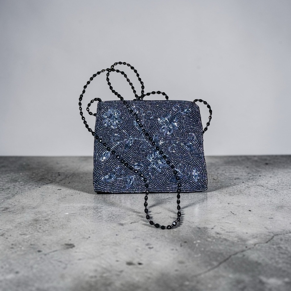 Moyna Vintage Beaded Small Evening Crossbody Purse Navy